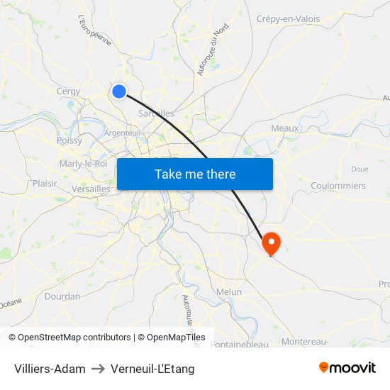 Villiers-Adam to Verneuil-L'Etang map