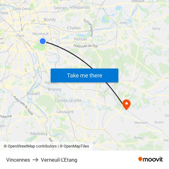 Vincennes to Verneuil-L'Etang map