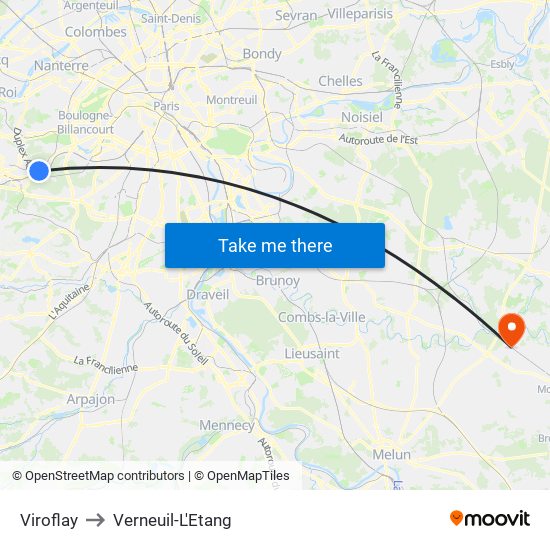Viroflay to Verneuil-L'Etang map