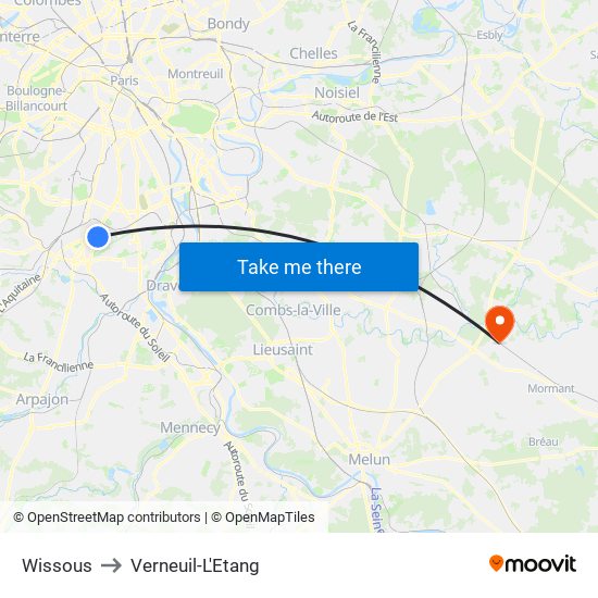 Wissous to Verneuil-L'Etang map