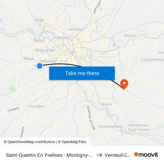 Saint-Quentin En Yvelines - Montigny-Le-Bretonneux to Verneuil-L'Etang map