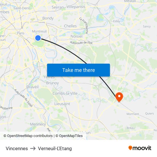 Vincennes to Verneuil-L'Etang map