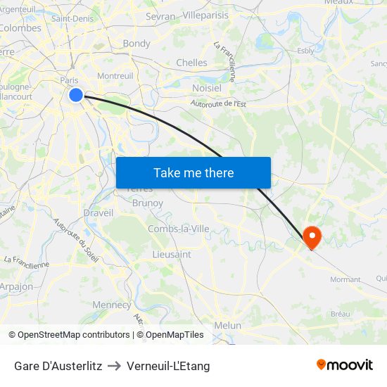 Gare D'Austerlitz to Verneuil-L'Etang map