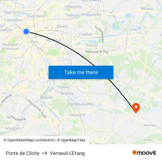 Porte de Clichy to Verneuil-L'Etang map