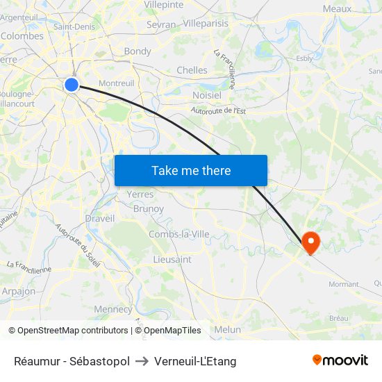 Réaumur - Sébastopol to Verneuil-L'Etang map