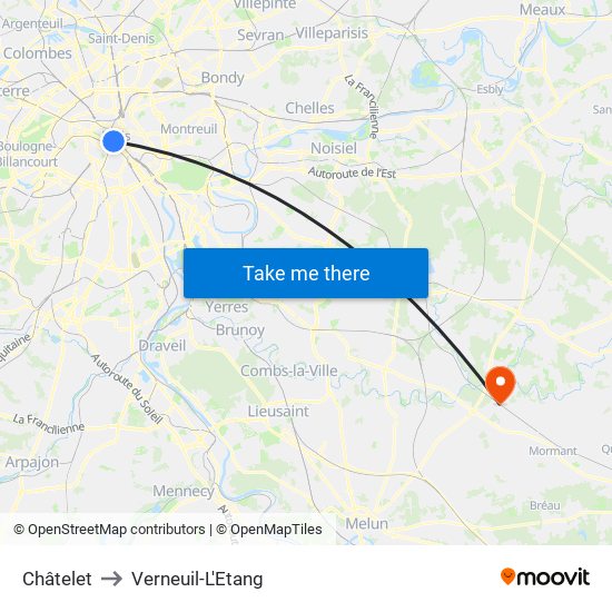 Châtelet to Verneuil-L'Etang map