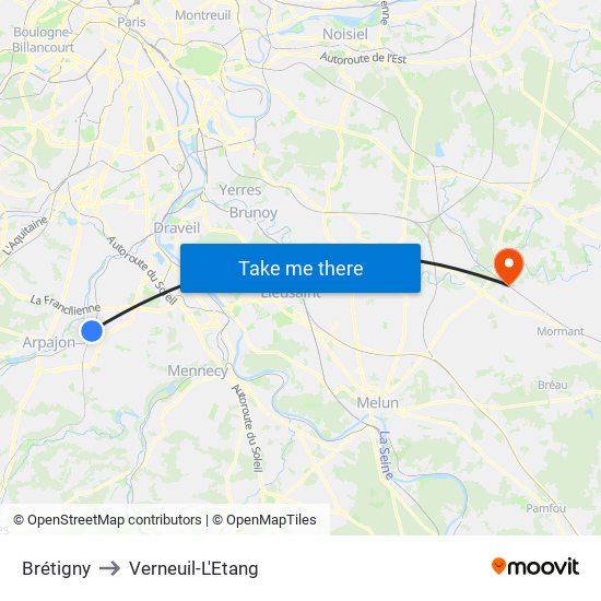 Brétigny to Verneuil-L'Etang map