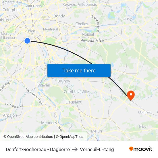 Denfert-Rochereau - Daguerre to Verneuil-L'Etang map