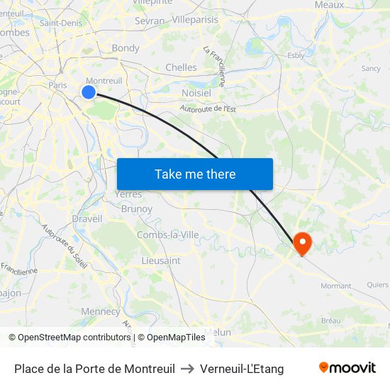 Place de la Porte de Montreuil to Verneuil-L'Etang map