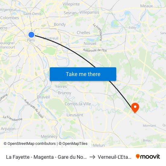 La Fayette - Magenta - Gare du Nord to Verneuil-L'Etang map