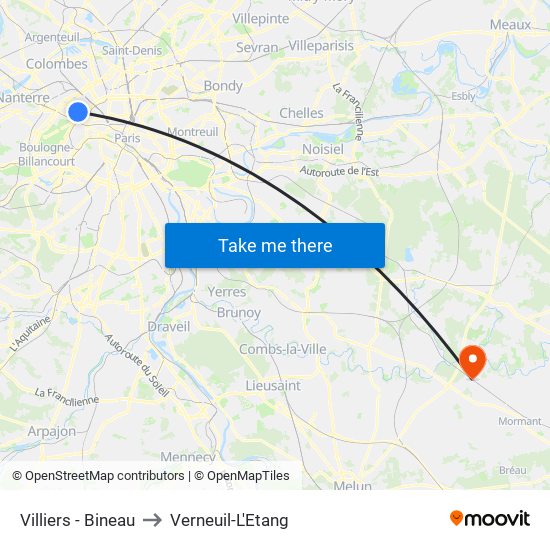 Villiers - Bineau to Verneuil-L'Etang map