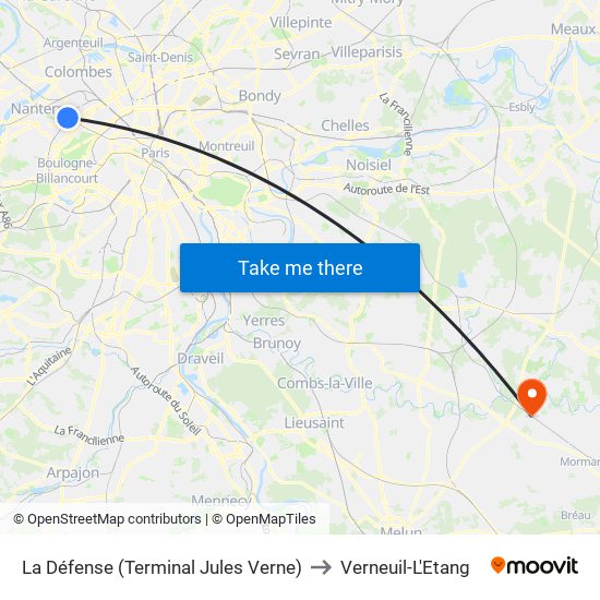 La Défense (Terminal Jules Verne) to Verneuil-L'Etang map