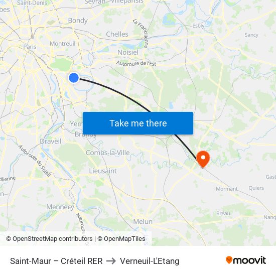 Saint-Maur – Créteil RER to Verneuil-L'Etang map