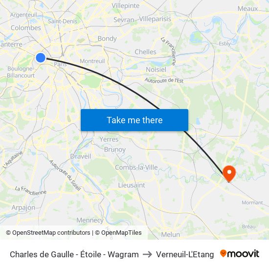 Charles de Gaulle - Étoile - Wagram to Verneuil-L'Etang map