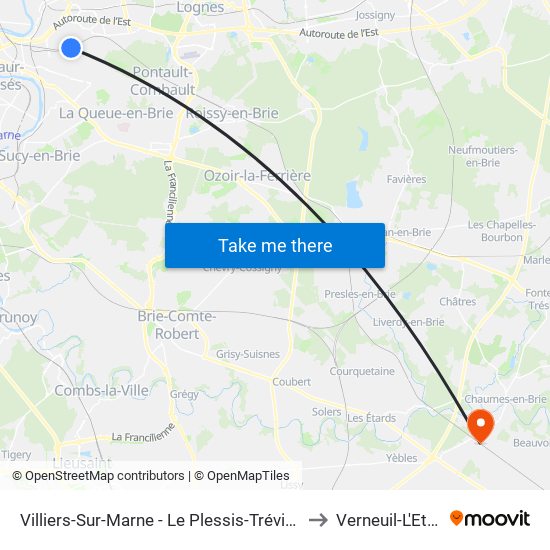 Villiers-Sur-Marne - Le Plessis-Trévise RER to Verneuil-L'Etang map