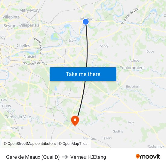 Gare de Meaux (Quai D) to Verneuil-L'Etang map