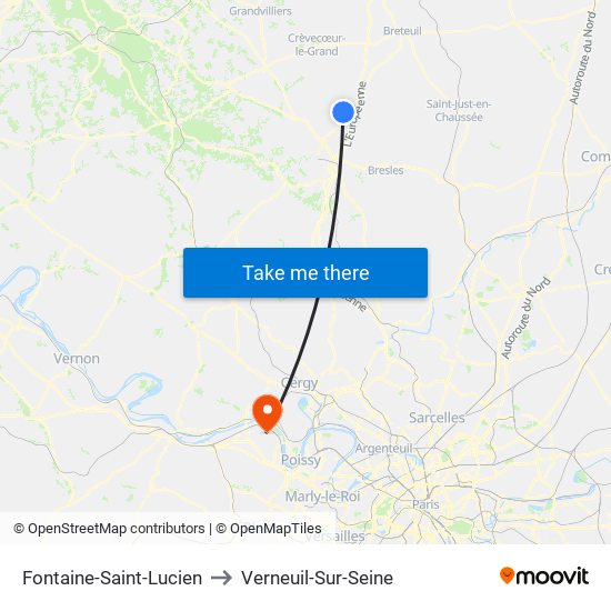 Fontaine-Saint-Lucien to Verneuil-Sur-Seine map