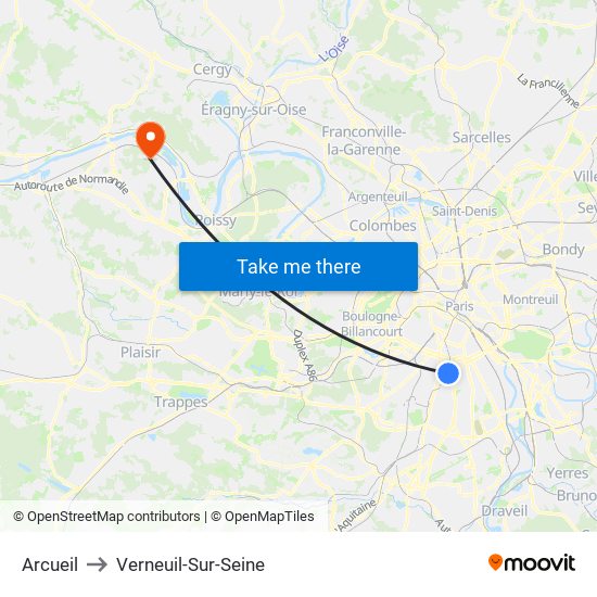 Arcueil to Verneuil-Sur-Seine map