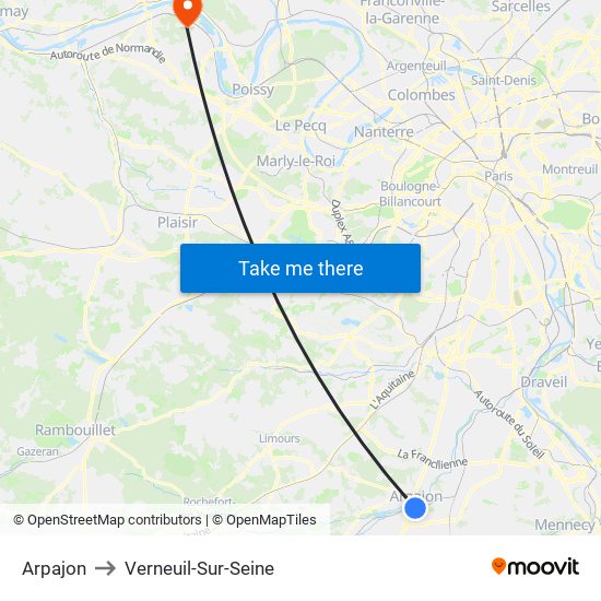 Arpajon to Verneuil-Sur-Seine map