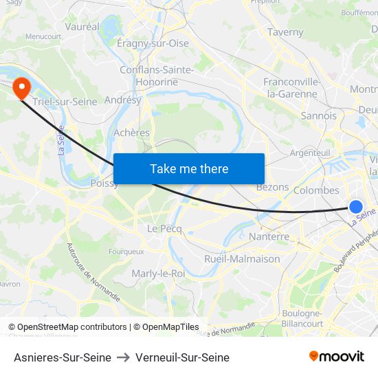 Asnieres-Sur-Seine to Verneuil-Sur-Seine map