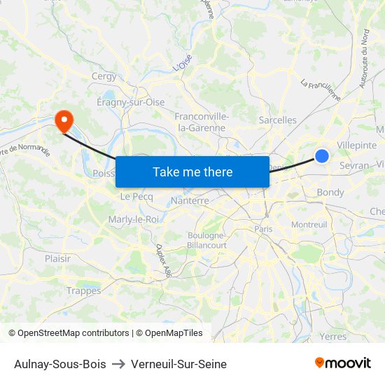 Aulnay-Sous-Bois to Verneuil-Sur-Seine map