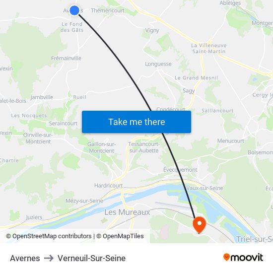 Avernes to Verneuil-Sur-Seine map