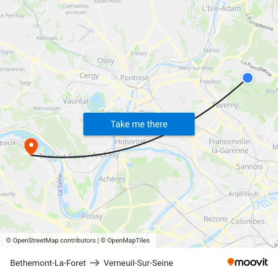 Bethemont-La-Foret to Verneuil-Sur-Seine map
