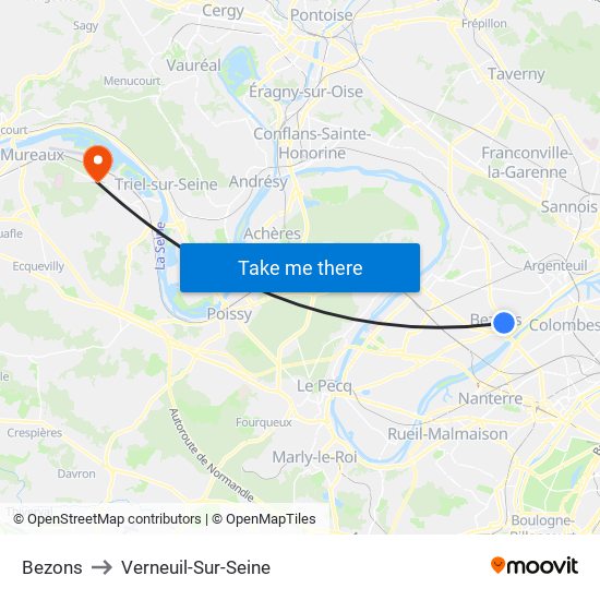 Bezons to Verneuil-Sur-Seine map