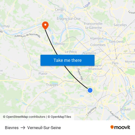 Bievres to Verneuil-Sur-Seine map