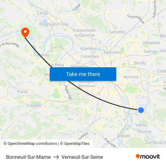 Bonneuil-Sur-Marne to Verneuil-Sur-Seine map