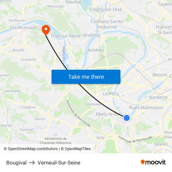 Bougival to Verneuil-Sur-Seine map