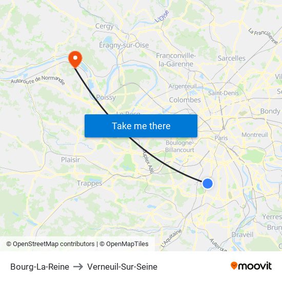 Bourg-La-Reine to Verneuil-Sur-Seine map