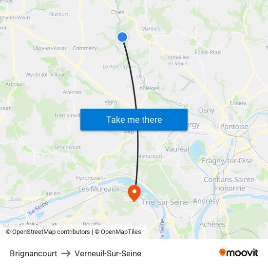 Brignancourt to Verneuil-Sur-Seine map