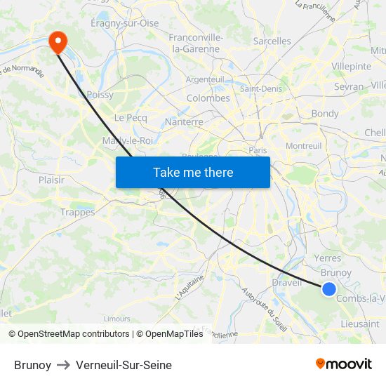 Brunoy to Verneuil-Sur-Seine map