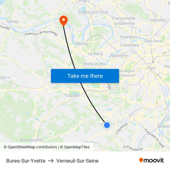 Bures-Sur-Yvette to Verneuil-Sur-Seine map