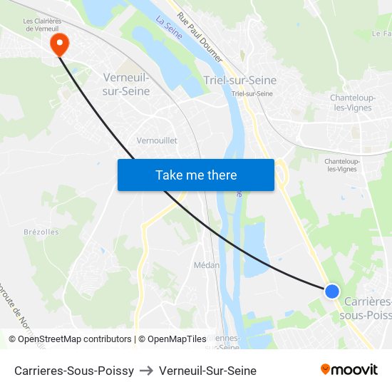 Carrieres-Sous-Poissy to Verneuil-Sur-Seine map