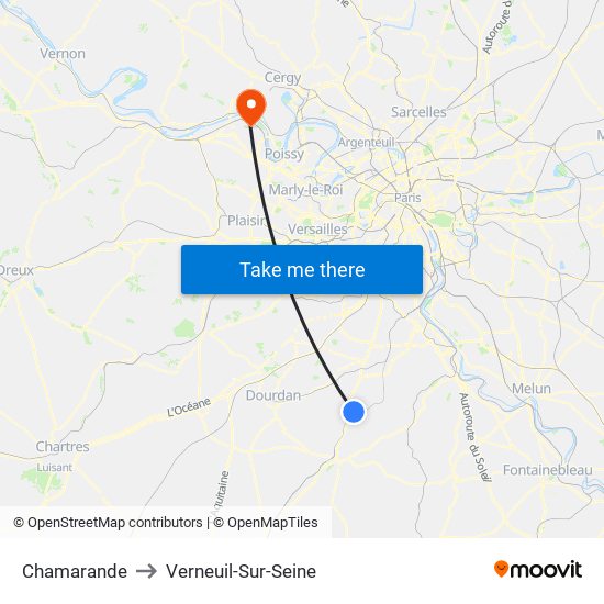 Chamarande to Verneuil-Sur-Seine map