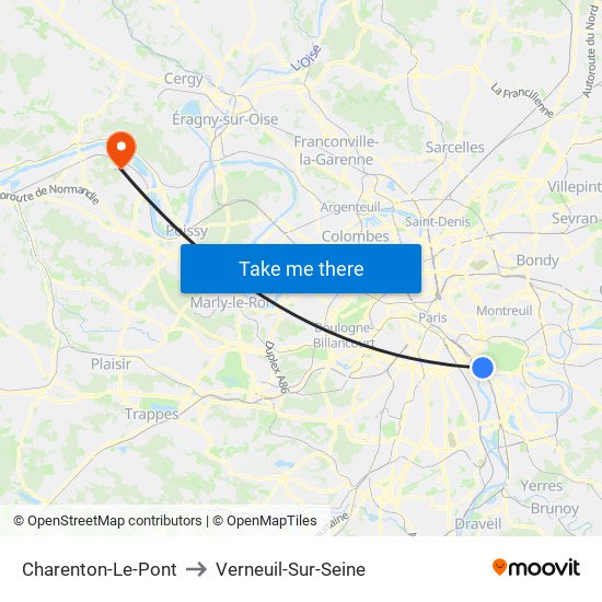 Charenton-Le-Pont to Verneuil-Sur-Seine map