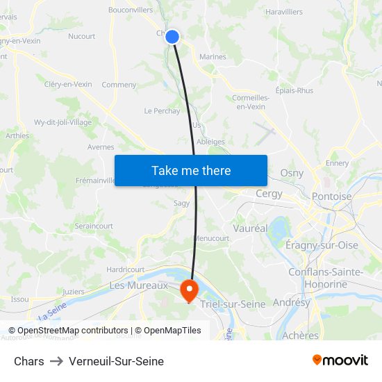 Chars to Verneuil-Sur-Seine map