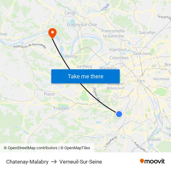 Chatenay-Malabry to Verneuil-Sur-Seine map