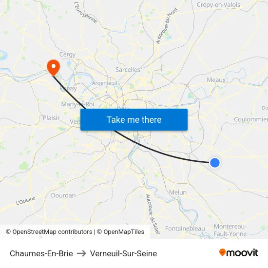 Chaumes-En-Brie to Verneuil-Sur-Seine map