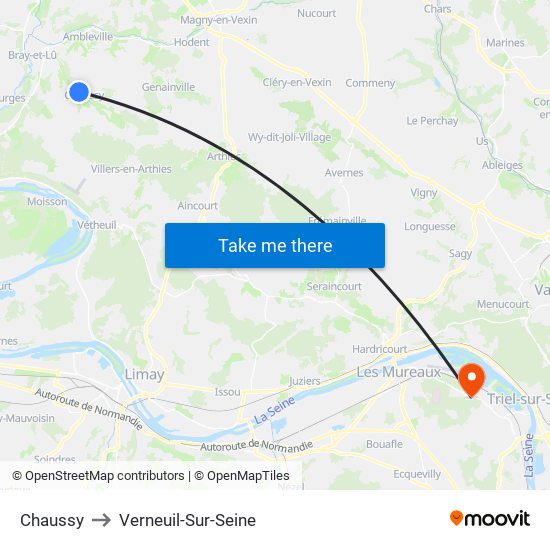 Chaussy to Verneuil-Sur-Seine map