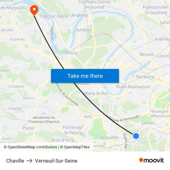 Chaville to Verneuil-Sur-Seine map