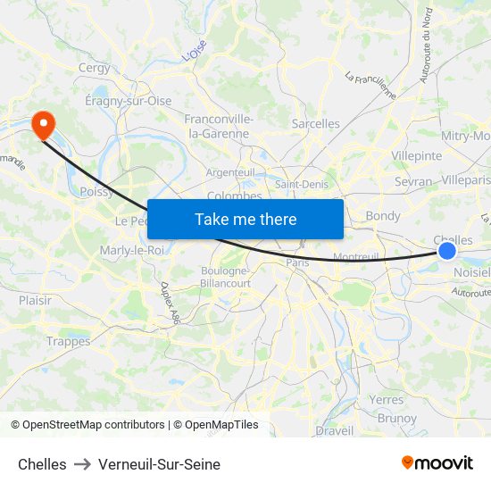 Chelles to Verneuil-Sur-Seine map