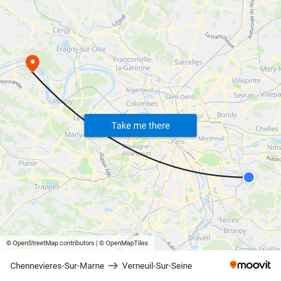 Chennevieres-Sur-Marne to Verneuil-Sur-Seine map