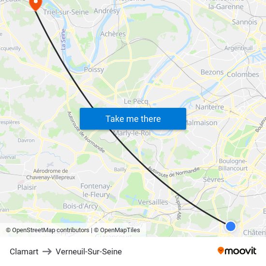 Clamart to Verneuil-Sur-Seine map