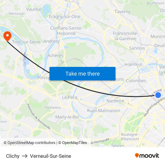 Clichy to Verneuil-Sur-Seine map