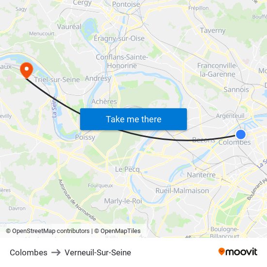 Colombes to Verneuil-Sur-Seine map