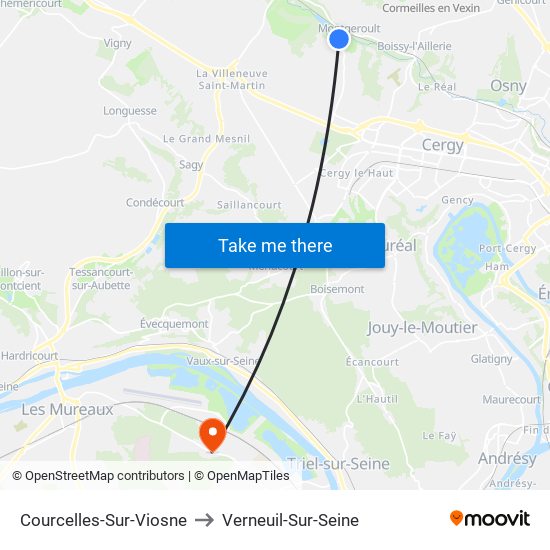 Courcelles-Sur-Viosne to Verneuil-Sur-Seine map