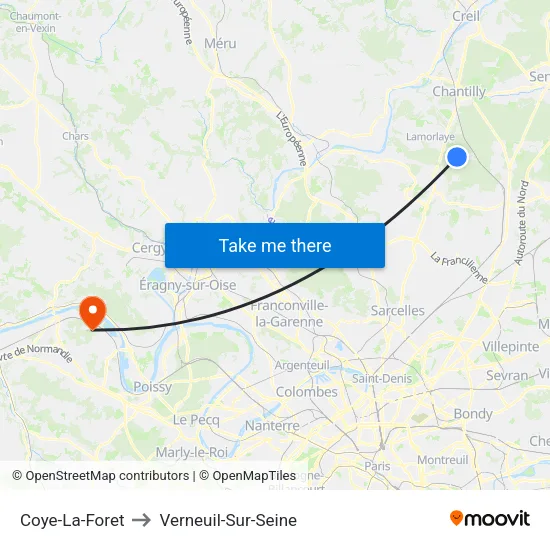 Coye-La-Foret to Verneuil-Sur-Seine map